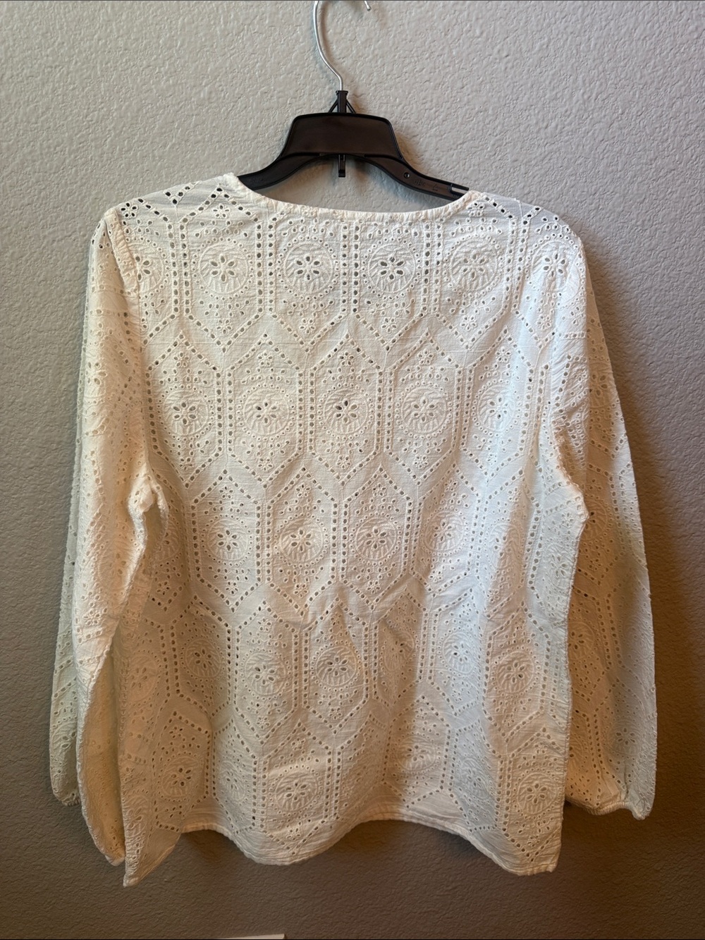 Boho Chic Garnet Hill White Eyelet Peasant Tassel Tunic Long Sleeve Blouse - Picture 6 of 6